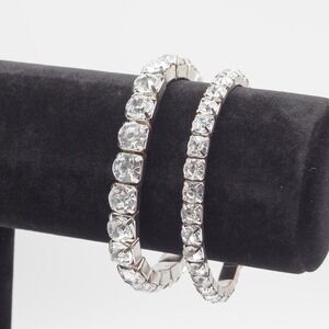Vintage Stretch Tennis Bracelets Lot 2 Clear Rhinestone Silver Tone Stackable